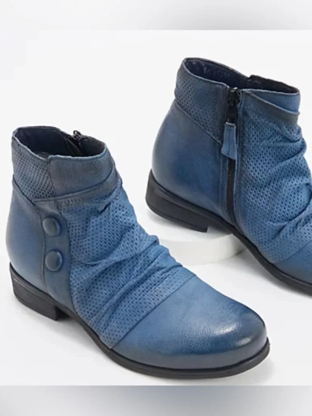 Miz Mooz Leather Ankle Boots Sallie in River Vintage Blue Size 39 8.5-9 Wide